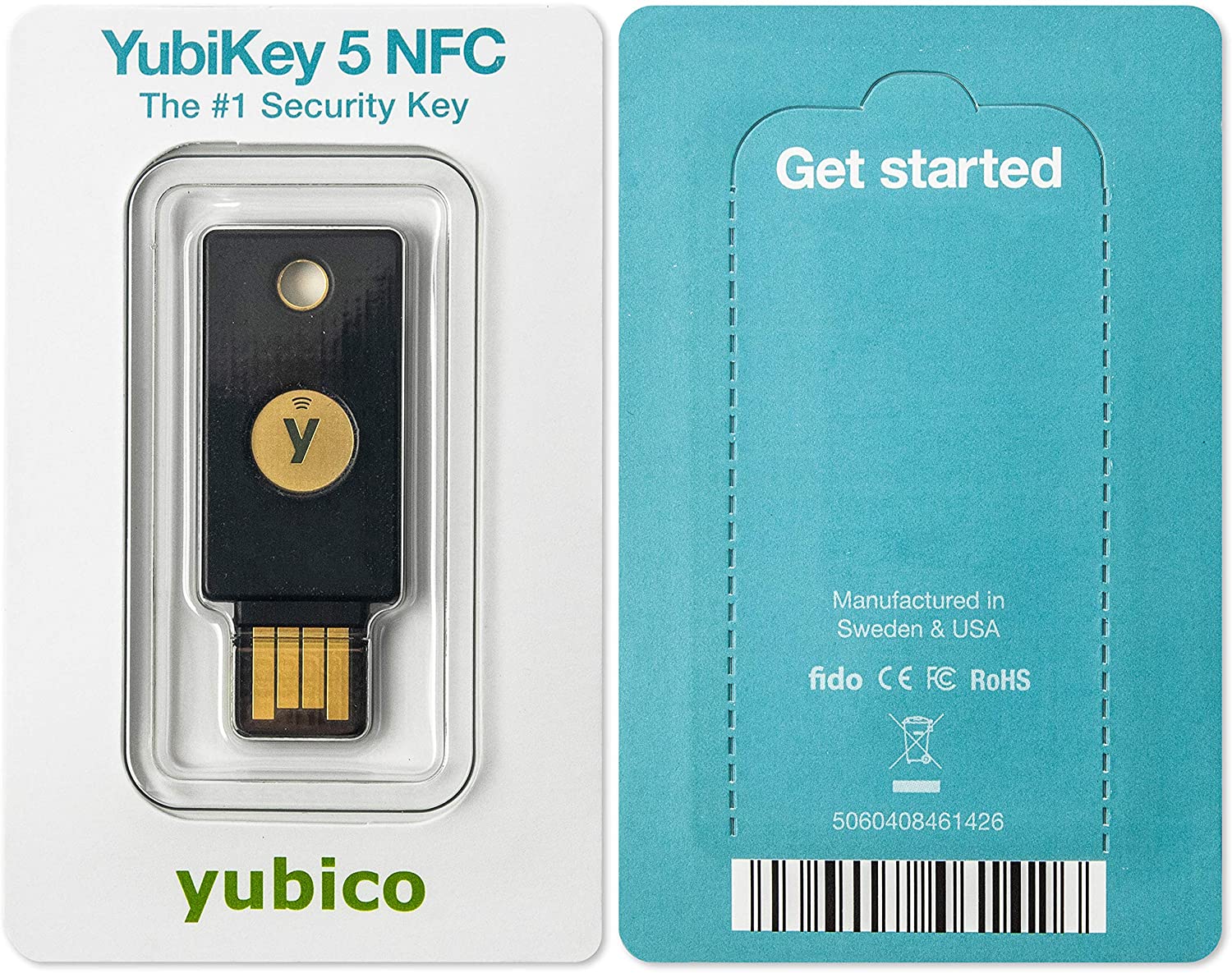 Yubico - YubiKey 5 NFC - Clé de sécurité USB et NFC à authentification à deux facteurs, s'adapte aux ports USB-A et fonctionne avec les appareils mobiles NFC pris en charge 